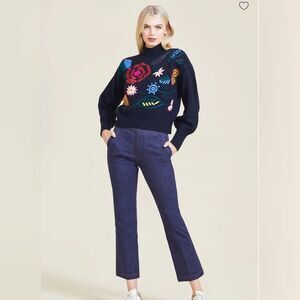 PEARL by Lela Rose Stretch Denim Cropped Pant in Midnight size 6